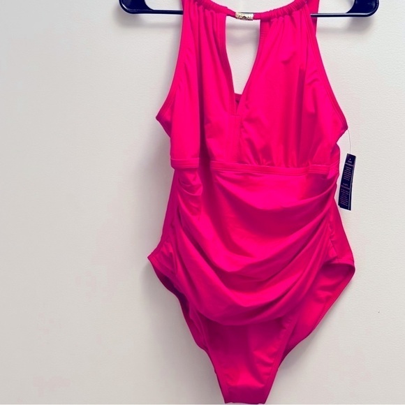 LAUREN RALPH Plus Size Halter-Neck One Piece Swimsuit, swimwear size 18 W Orchid - Picture 11 of 16